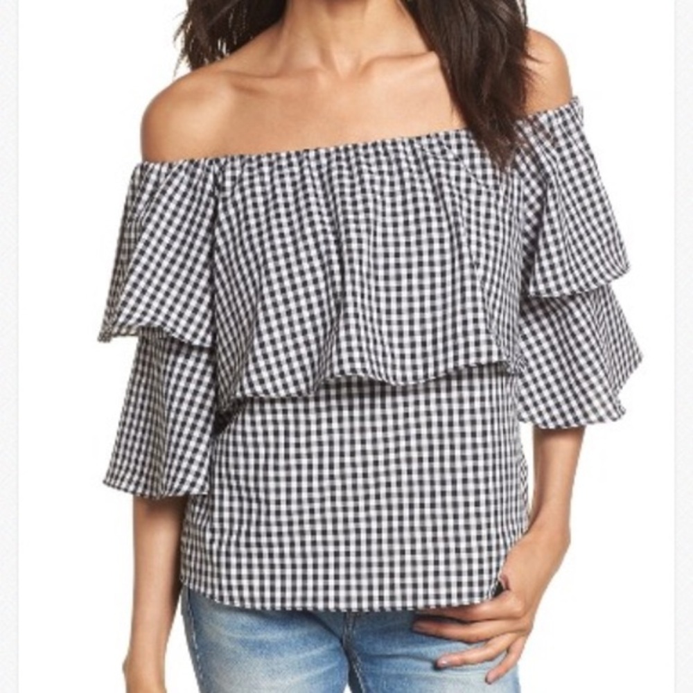 WAYF Gracie Off The Shoulder Gingham Top